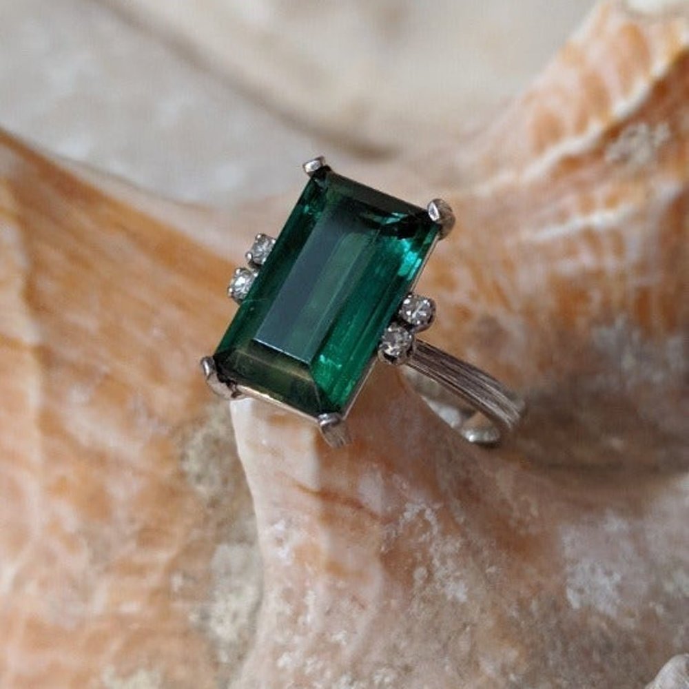H. Stern Emerald Cut Green Tourmaline 18k White Gold Ring BLACK FRIDAY BLOWOUT!!
